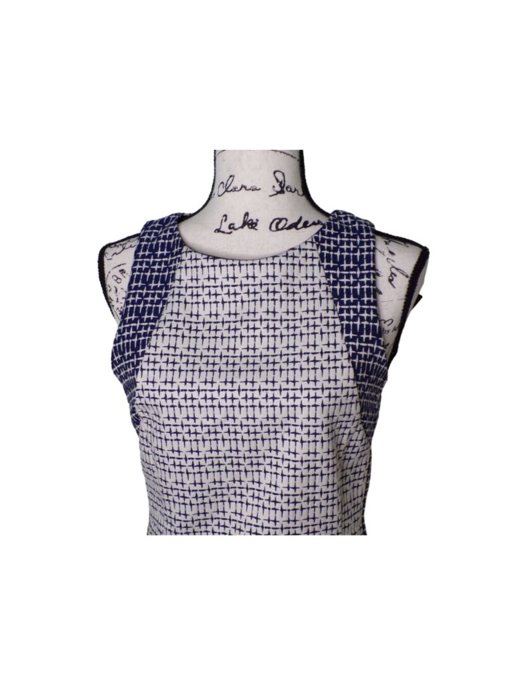 🆕ZARA Cut-Out Back Sleeveless Sheath Dress Navy Blue Off-White Print Medium - Picture 2 of 12